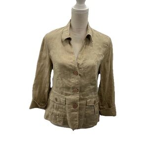 Jones New York Tan Linen Unlined Blazer Blouse Jacket Women’s 10 French Cuffs